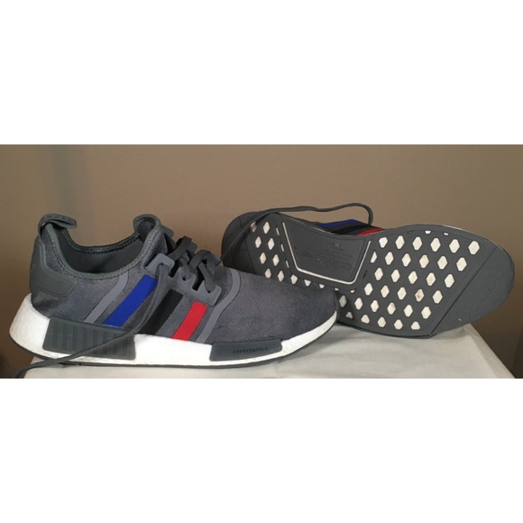 "Adidas NMD R1 Grey Scarlet Blue FZ5708 Men's 13 Excellent Used Boost Comfort" - Picture 10 of 13